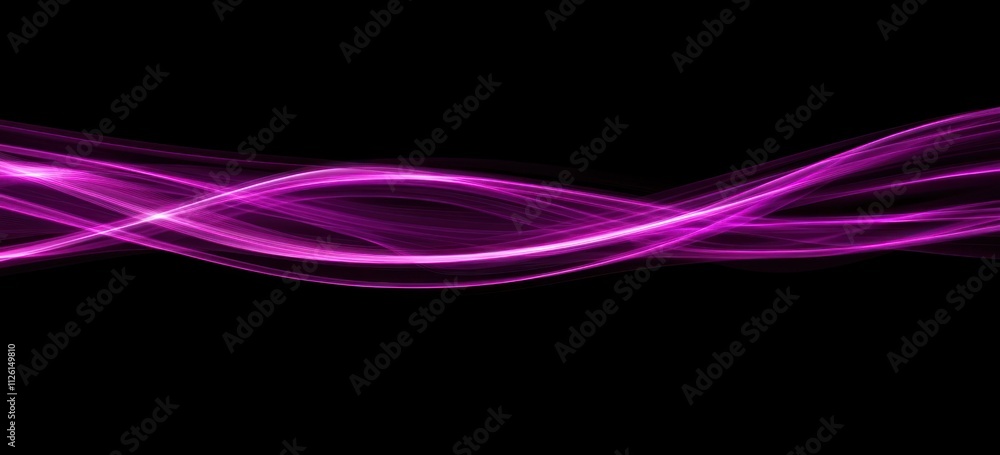 Poster abstract purple wave design on a black background, representing fluidity and movement.