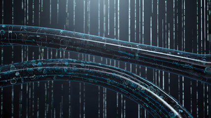 Abstract Digital Data Flow: A mesmerizing abstract image of digital data streaming through futuristic cables, evoking themes of connectivity, technology, and progress.  