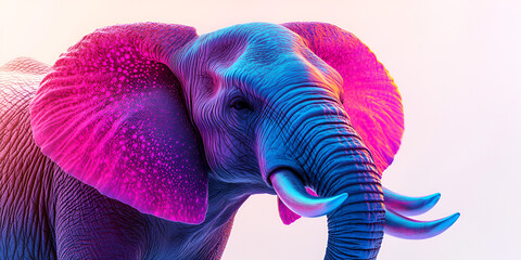 Neon Elephant Portrait with Artistic Glow and Vibrant Colors