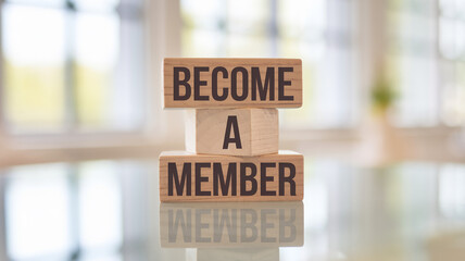 Wooden blocks, become a member, join us, membership, sign up, invitation, call to action, typography, lettering, rustic, handmade, craft, design element, marketing, announcement.

