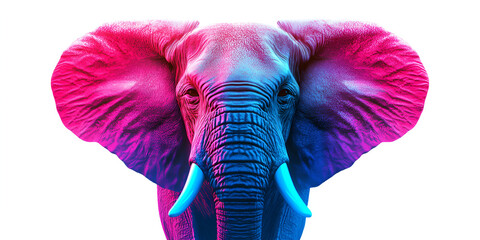 Neon Elephant Portrait with Artistic Glow and Vibrant Colors