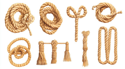 Rope decorative elements collection highly detailed isolated on white background 