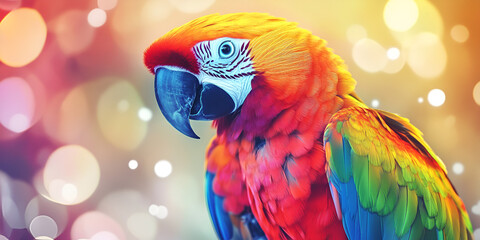 Vibrant Parrot Close-Up with Colorful Bokeh Background