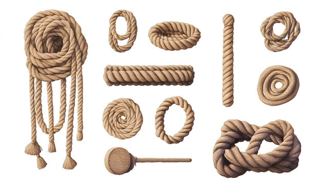 Rope decorative elements collection highly detailed isolated on white background  - Powered by Adobe