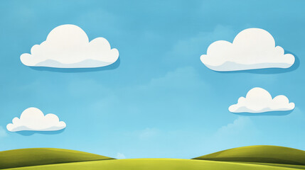 Fototapeta premium tranquil scenic landscape featuring rolling hills and fluffy clouds under bright blue sky creates serene atmosphere. Perfect for relaxation and inspiration