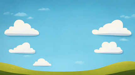 Fototapeta premium serene landscape featuring rolling green hills under bright blue sky with fluffy white clouds. This tranquil scene evokes sense of peace and calmness