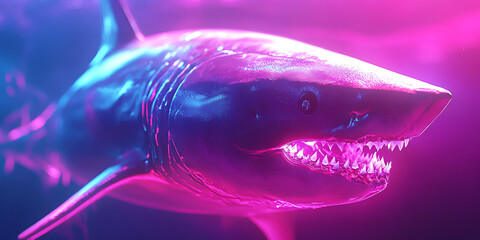 "Futuristic Neon Shark Swimming in Abstract Glowing Water"

