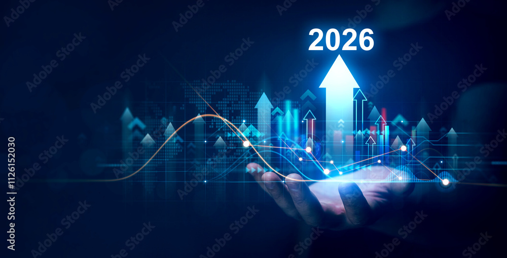 Poster development to success and motivation in 2026.growth and development chart of company in new year 20