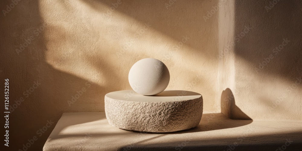 Poster A minimalist composition featuring a textured base and a smooth sphere, highlighting simplicity.