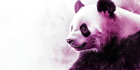 Artistic Panda Close-Up with Pink Tint and Abstract Background