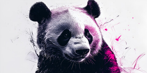 Artistic Panda Close-Up with Pink Tint and Abstract Background