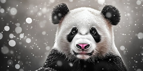 Artistic Panda Close-Up with Pink Tint and Abstract Background