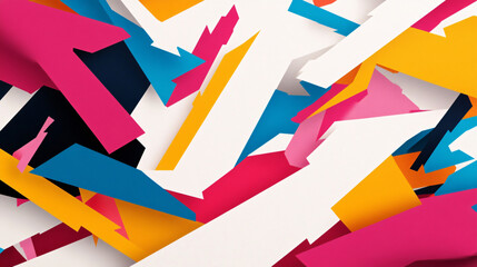 Bold abstract background with energetic lines and colorful shapes, featuring vibrant pink, blue, yellow, and white elements creating dynamic composition