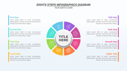 Fototapeta premium Diagram Infographic with 8 Options and Editable Text on a 16:9 Layout for Business Presentation, Poster, Banner and Booklet.