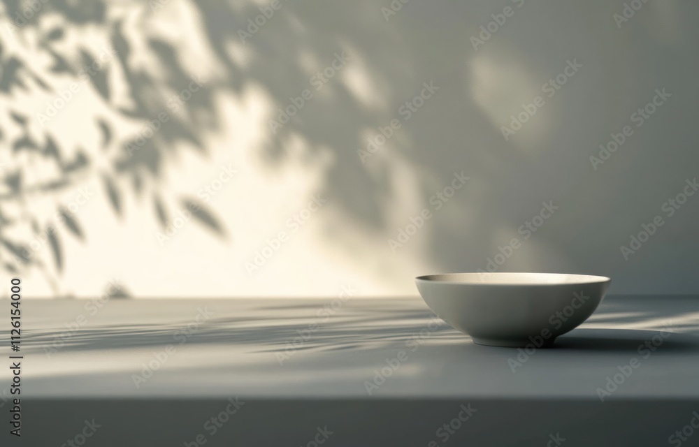 Poster a minimalist bowl rests on a surface, surrounded by soft shadows.