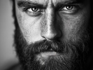 Obraz premium intense close-up portrait of a man with a beard