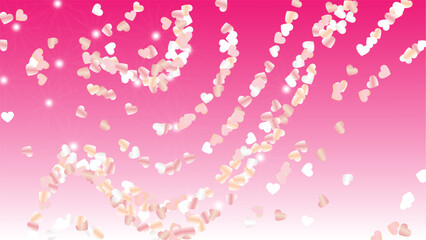 Glamour Background with Confetti of Hearts Glitter Particles. St. Valentine Day. Holiday pattern. Light Spots. Explosion of Confetti. Glitter Vector Illustration. Design for Card.