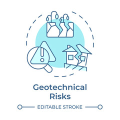 Geotechnical risks soft blue concept icon. Potential hazards related to soil, rock, and groundwater. Round shape line illustration. Abstract idea. Graphic design. Easy to use in presentation