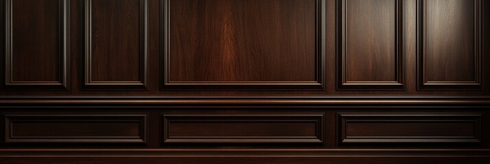 Fototapeta premium Luxury wood paneling background or texture. highly crafted classic or traditional wood paneling, with a frame pattern, often seen in courtrooms, premium hotels, and law offices. .