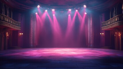 An exciting empty stage with theater spotlights