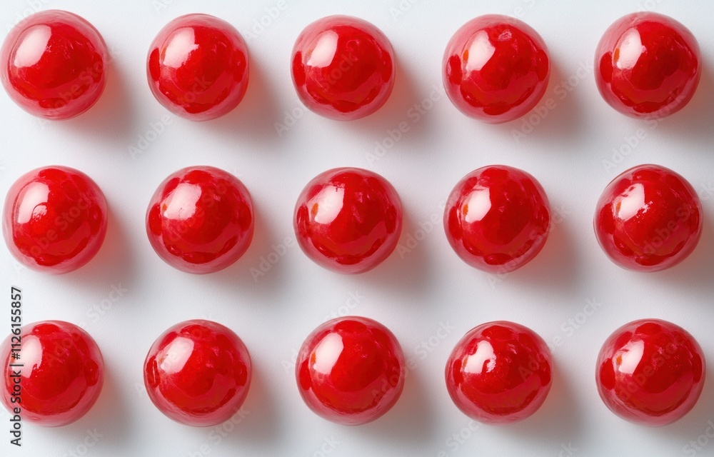 Aufkleber a grid of shiny red spheres arranged neatly on a white surface.