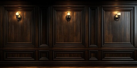 Luxury wood paneling background or texture. highly crafted classic or traditional wood paneling, with a frame pattern, often seen in courtrooms, premium hotels, and law offices. .