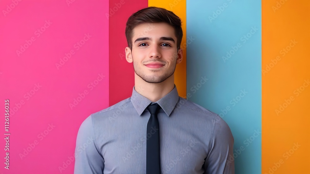 Aufkleber young confident data analyst reviewing business analytics and visualizations