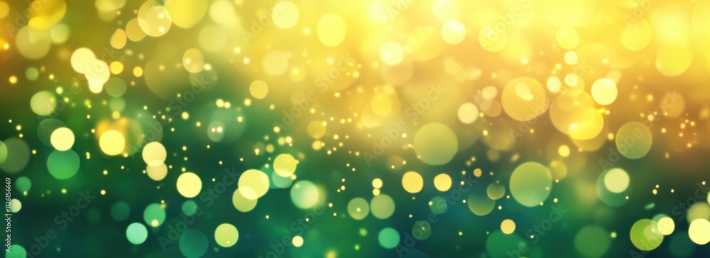 Poster a vibrant abstract background with soft bokeh lights in green and yellow hues.