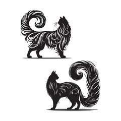 Long-haired cat, Elegant cat silhouette, Graceful cat pose, Cat silhouette vector