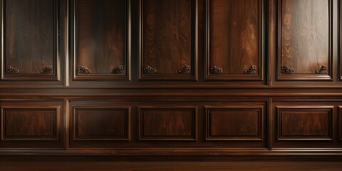 Luxury wood paneling background or texture. highly crafted classic or traditional wood paneling, with a frame pattern, often seen in courtrooms, premium hotels, and law offices. .