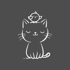 Cat and bird character illustration with minimalistic design on a dark background