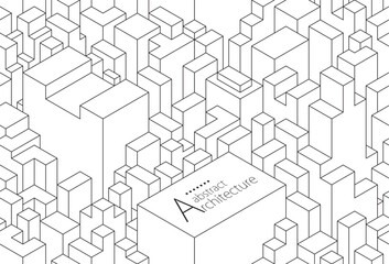 Seamless 3D illustration of abstract urban building line drawing design.
