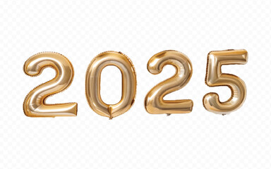 Abstract 3d 2025 typography text with different colour helium balloons  isolated on white background