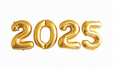 Abstract 3d 2025 typography text with different colour helium balloons  isolated on white background