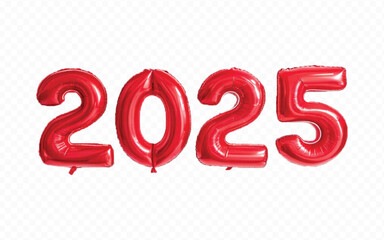 Abstract 3d 2025 typography text with different colour helium balloons  isolated on white background