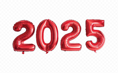 Abstract 3d 2025 typography text with different colour helium balloons  isolated on white background