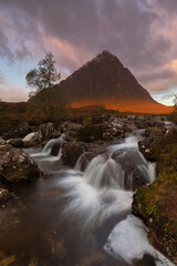 Glen Etive Mor Waterfall in Glencoe Valley, Scotland