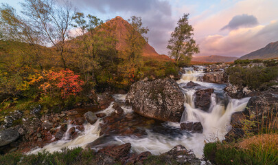 Glen Etive Mor Waterfall in Glencoe Valley, Scotland © Cavan