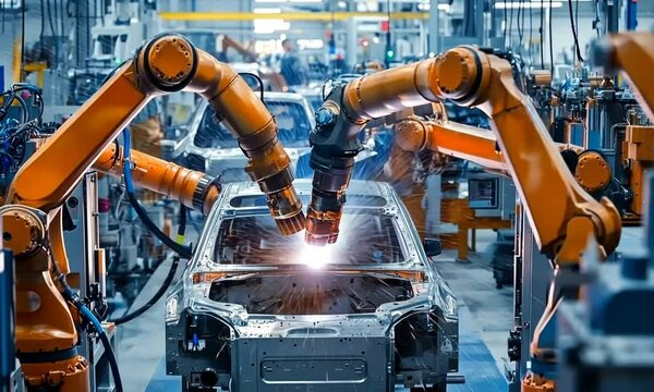 machine welding car in factory