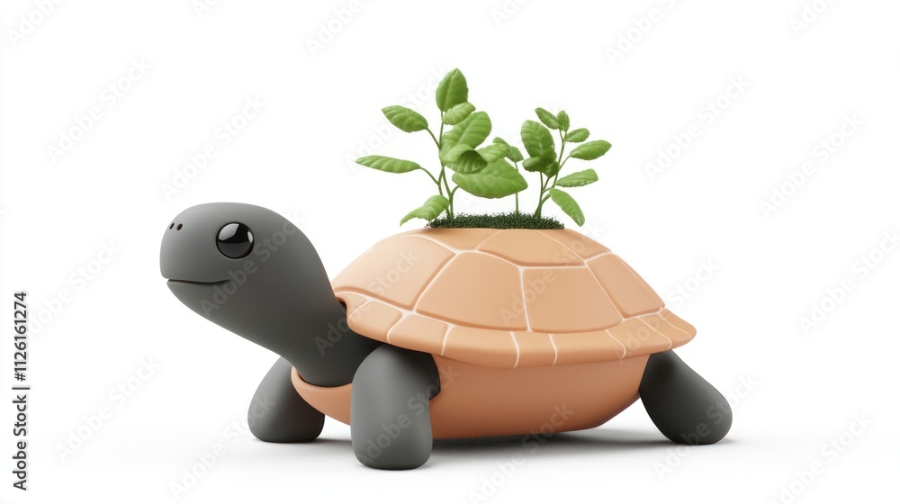 Poster A stylized turtle with a plant growing on its shell, symbolizing nature and creativity.