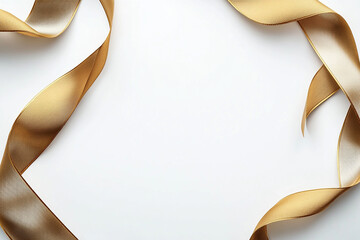 Gold ribbon Border on a Flat Empty white Surface with Copy Space Top View
