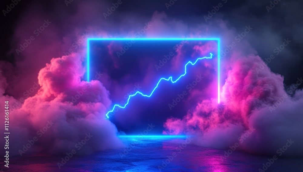 Poster A neon frame with a rising graph amidst colorful smoke, symbolizing growth and innovation.