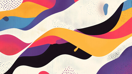 Dynamic abstract background with bright colors and energetic waves, featuring vibrant hues of yellow, purple, red, and black, creating lively and modern design