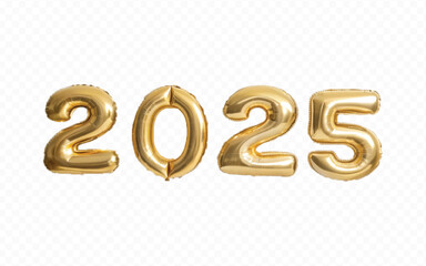 Abstract 3d 2025 typography text with different colour helium balloons  isolated on white background