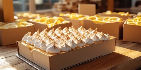 A beautifully crafted lemon meringue tart displayed among other desserts.