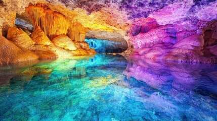 Stunning travel through a colorful underground cave and rice fields in nature’s landscape