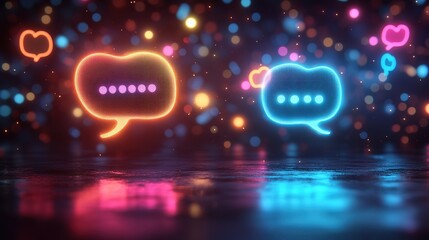 Glowing speech bubbles with customer feedback and ratings