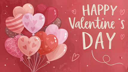 Valentine’s Day card with heart balloons and text