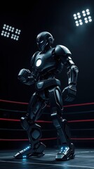 Naklejka premium Futuristic Robotic Boxer in High-Tech Arena