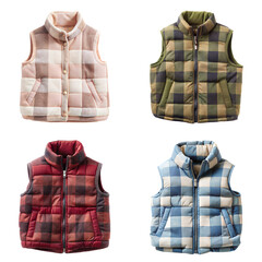 Kids Winter Warm Vest Plaid Coat for Winter Isolated Transparent Background PNG